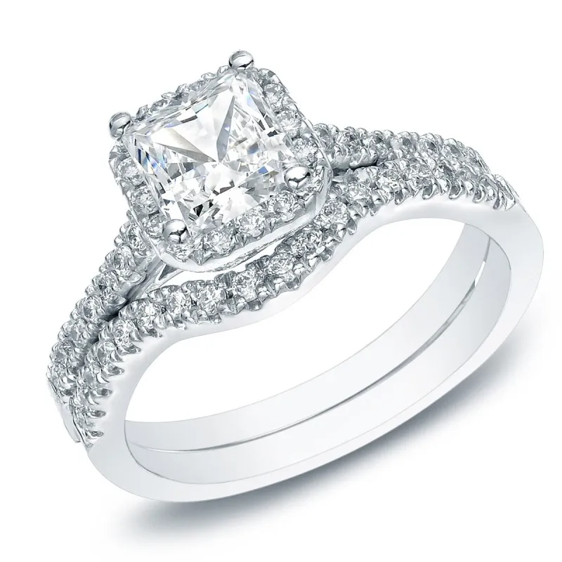 Auriya 14k Gold 1 1/5ctw Princess-cut Diamond Halo Engagement Ring Bridal Set sold by Zulily