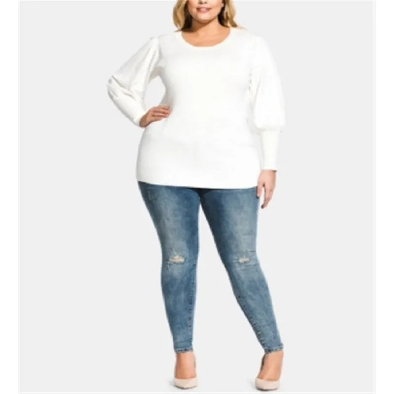 City Chic Women's Balloon Sleeve Sweater White Size XL made by City Chic