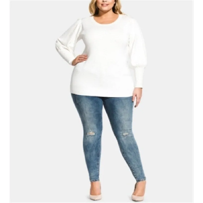 City Chic Women's Balloon Sleeve Sweater White Size XL sold by Zulily