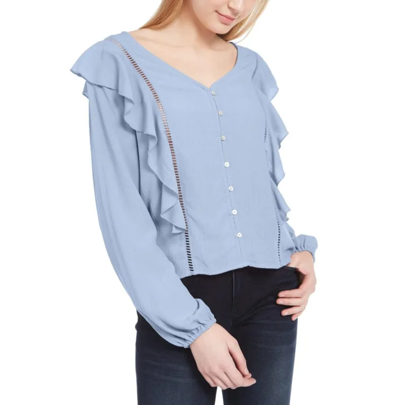 Planet Gold Junior's Ruffle Jacquard Top Blue Size X-Small sold by Zulily