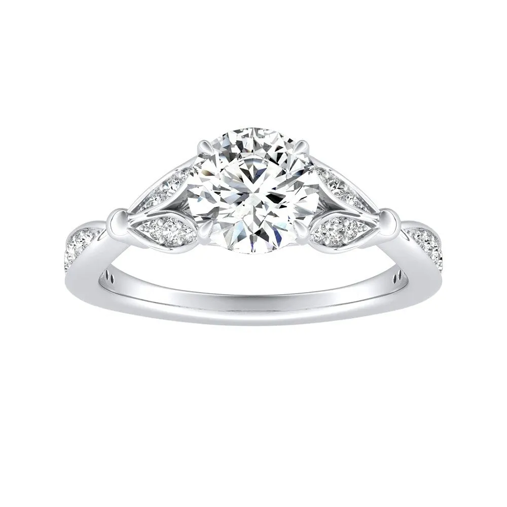 Auriya Vintage Floral 1ct Round Moissanite and 1/4ctw Diamond Engagement Ring 14K Gold sold by Zulily