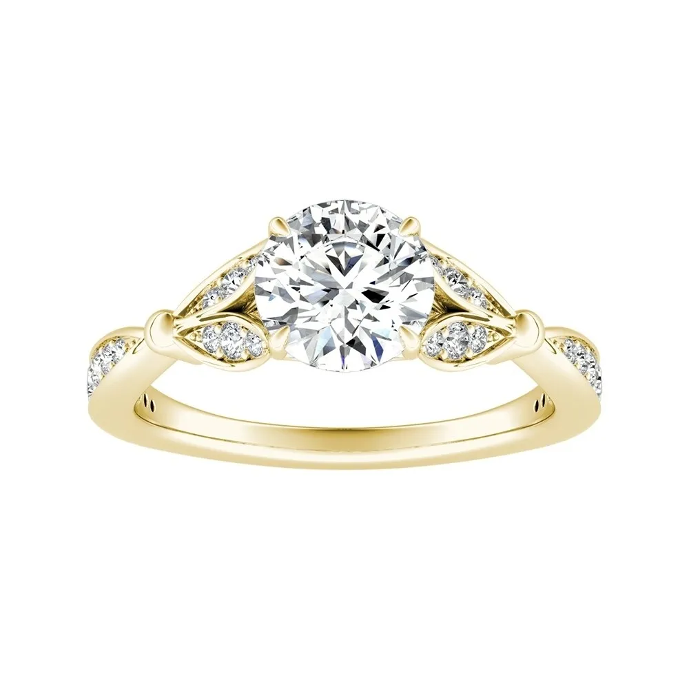 Auriya Vintage Floral 1ct Round Moissanite and 1/4ctw Diamond Engagement Ring 14K Gold sold by Zulily product image thumbnail 2