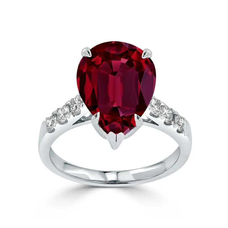 Auriya 7 1/6ct Pear-cut Red Ruby and Diamond Ring 3/8cttw 18K Gold sold by Zulily