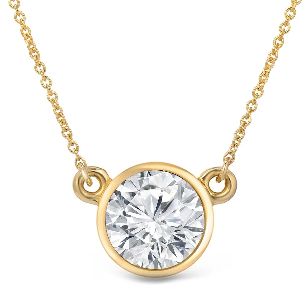 Auriya 14k Gold 3ctw Solitaire Moissanite Necklace Bezel-set - 9.3 mm sold by Zulily product image thumbnail 2