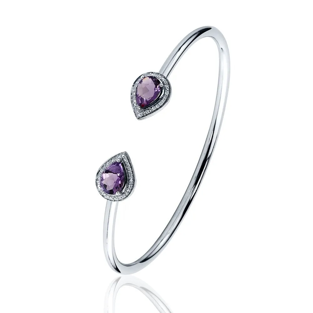 Stackable 1 3/4ct Pear Shaped Purple Amethyst Open Bangle Bracelet with Diamond Accents by Auriya in Gold over Silver sold by Zulily product image thumbnail 4