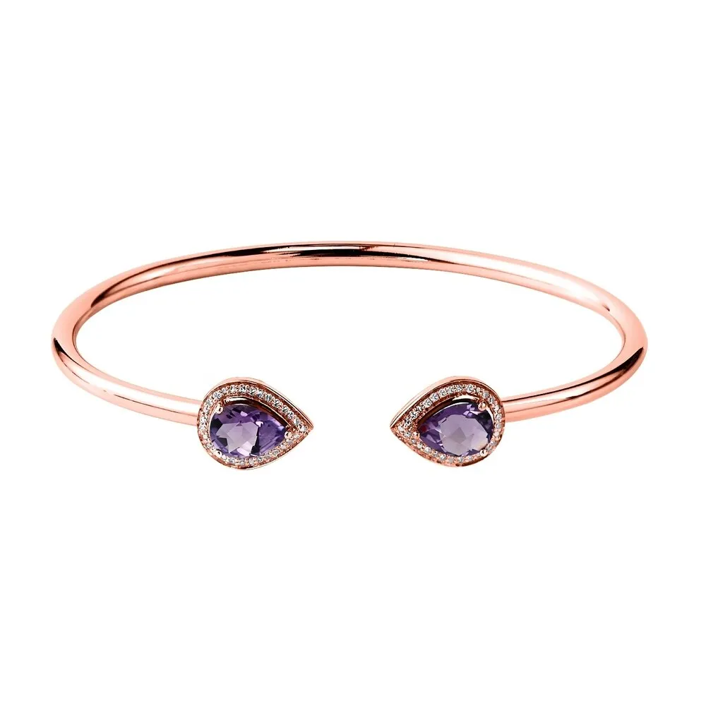 Stackable 1 3/4ct Pear Shaped Purple Amethyst Open Bangle Bracelet with Diamond Accents by Auriya in Gold over Silver sold by Zulily product image thumbnail 3
