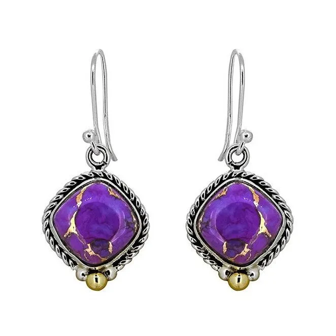 Purple Copper Turquoise Sterling Silver Twisted Rope Design Dangle Earrings with Brass Accents sold by Zulily product image thumbnail 2