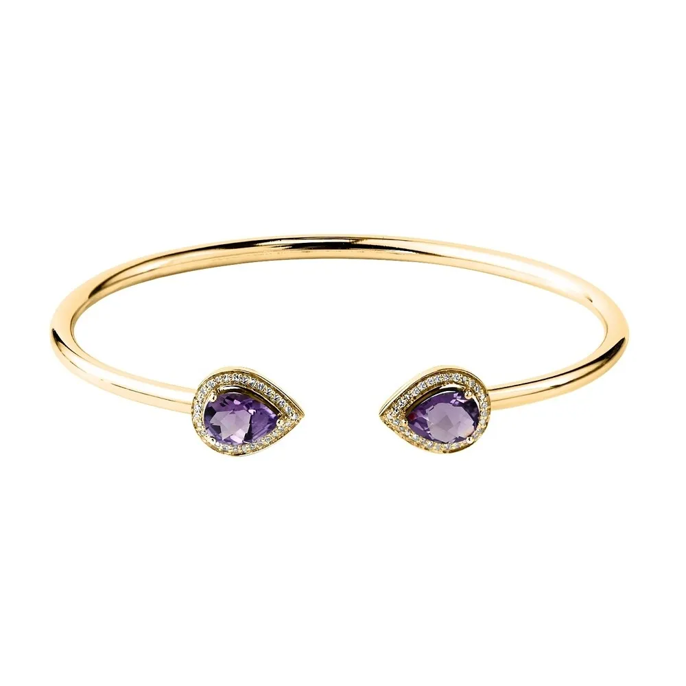 Stackable 1 3/4ct Pear Shaped Purple Amethyst Open Bangle Bracelet with Diamond Accents by Auriya in Gold over Silver sold by Zulily product image thumbnail 2
