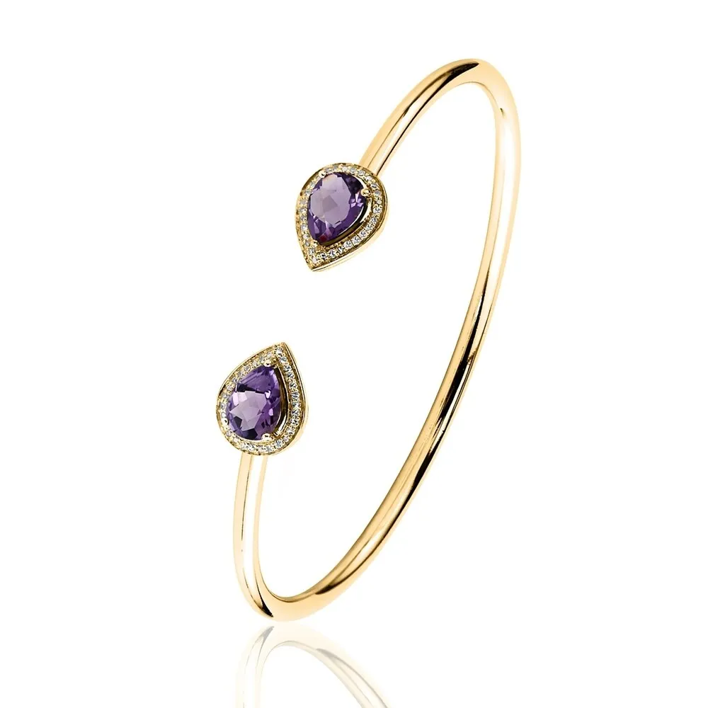 Stackable 1 3/4ct Pear Shaped Purple Amethyst Open Bangle Bracelet with Diamond Accents by Auriya in Gold over Silver sold by Zulily product image thumbnail 5