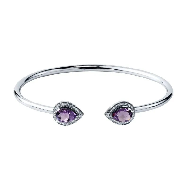 Stackable 1 3/4ct Pear Shaped Purple Amethyst Open Bangle Bracelet with Diamond Accents by Auriya in Gold over Silver sold by Zulily