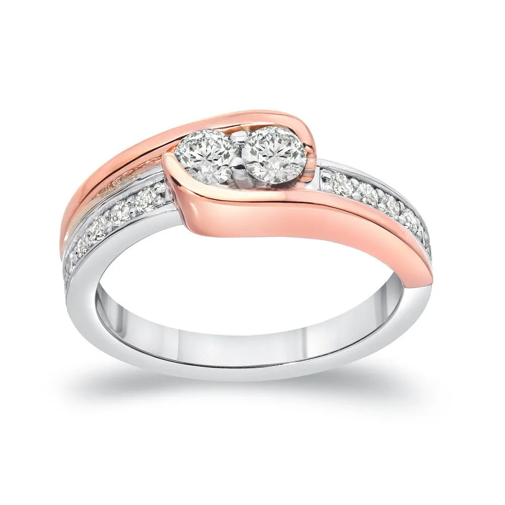 Auriya 14k Two-Tone Gold 3/4ct TDW Round 2-Stone Diamond Engagement Ring sold by Zulily