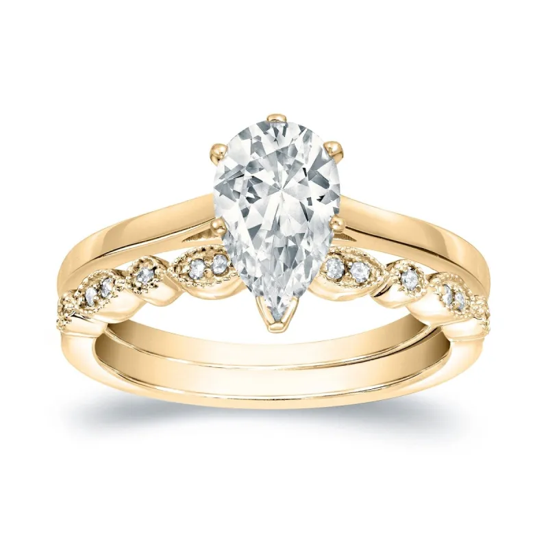 Auriya 14k Gold 1ctw Vintage Pear Shape Solitaire Diamond Engagement Ring Set sold by Zulily