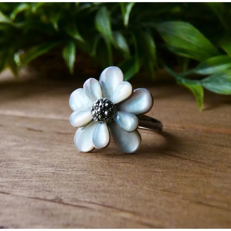 Tang & Song Mother of Pearl Daisy Flower Marcasite Ring sold by Zulily