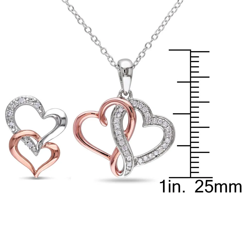 Miadora 2-Tone White and Rose Plated Sterling Silver 1/5ct TDW Diamond Double Heart Earrings and Necklace Set (G-H, I2-I3) sold by Zulily product image thumbnail 3