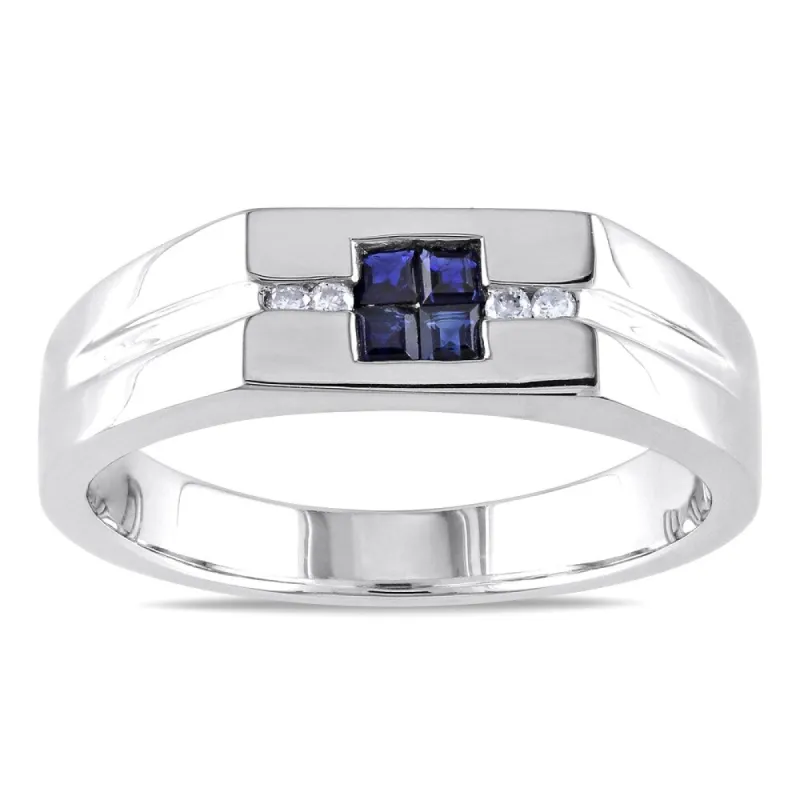 Miadora Men's Sterling Silver Sapphire and White Diamond Accent Ring made by Zulily