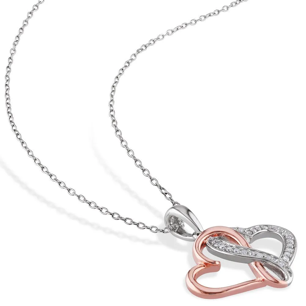 Miadora 2-Tone White and Rose Plated Sterling Silver 1/5ct TDW Diamond Double Heart Earrings and Necklace Set (G-H, I2-I3) sold by Zulily product image thumbnail 5