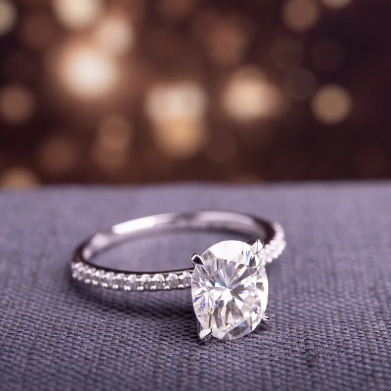 Miadora 2ct DEW Oval-cut Moissanite and 1/10ct TDW Diamond Engagement Ring in 14k White Gold sold by Zulily