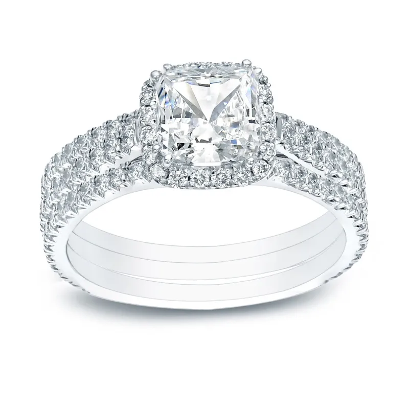 Auriya 14k Gold 2 1/6ctw Cushion Cut Halo Diamond Engagement Ring Set Certified sold by Zulily