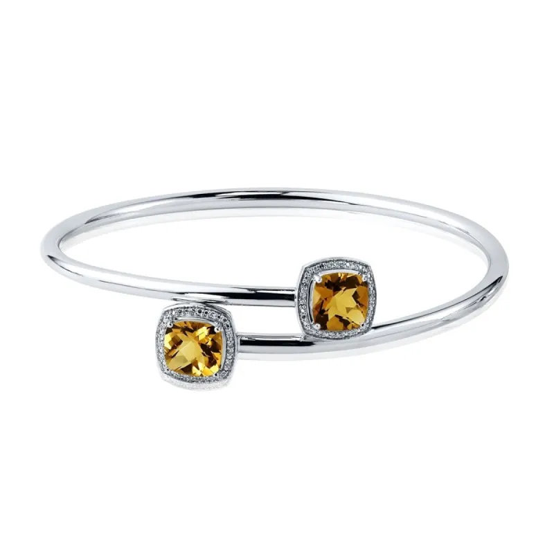 Auriya 3 3/4ct Cushion-Cut Yellow Citrine Gold over Silver Bangle Bracelet with Diamond Accents sold by Zulily