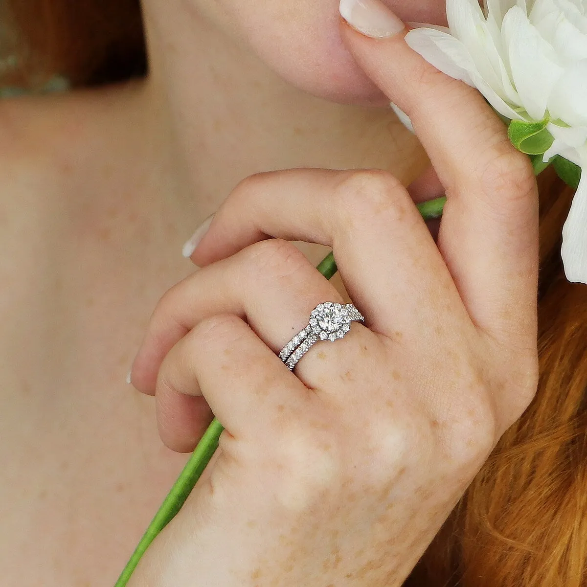 Auriya 14k Gold 1ctw Round Halo Diamond Engagement Ring Set sold by Zulily product image thumbnail 4