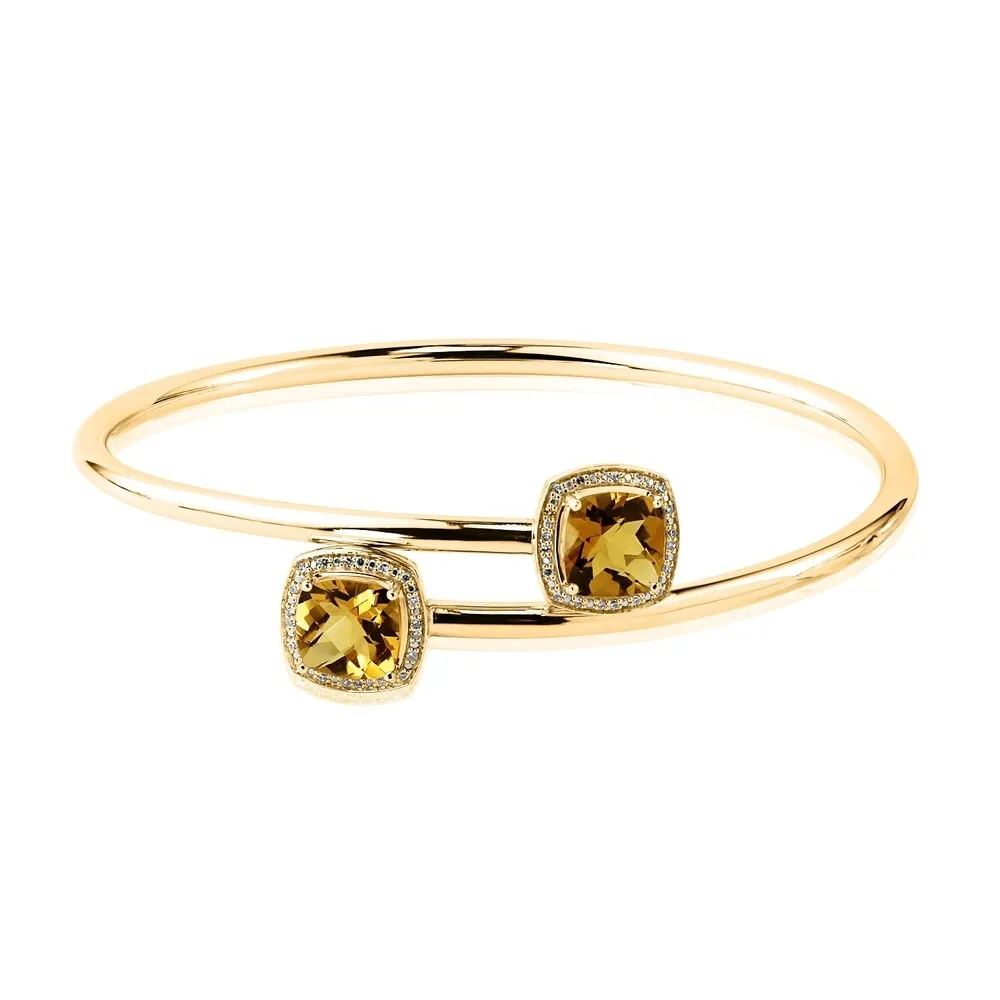 Auriya 3 3/4ct Cushion-Cut Yellow Citrine Gold over Silver Bangle Bracelet with Diamond Accents sold by Zulily product image thumbnail 2
