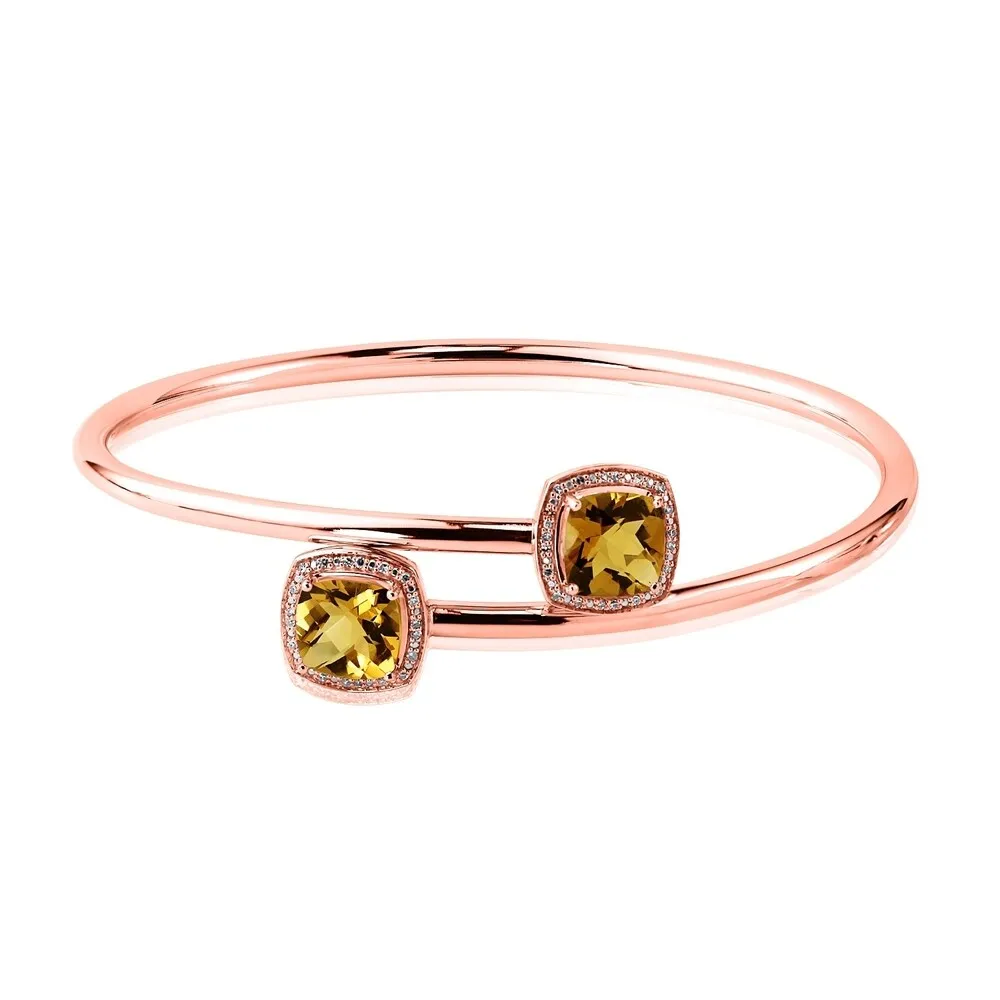 Auriya 3 3/4ct Cushion-Cut Yellow Citrine Gold over Silver Bangle Bracelet with Diamond Accents sold by Zulily product image thumbnail 3