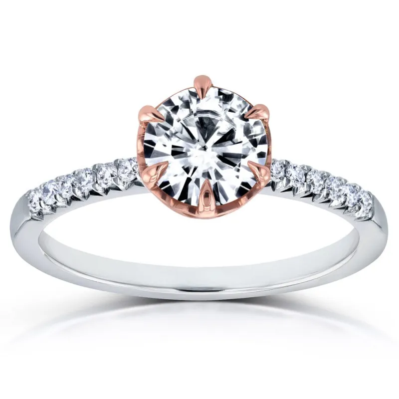 Annello by Kobelli 14k Two-tone Gold 1ct Round Forever One Moissanite and 1/8ct TDW Diamond Engagement Ring sold by Zulily