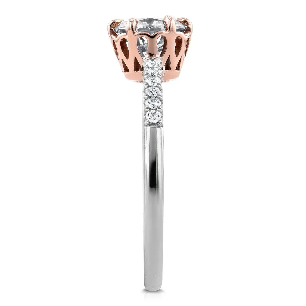 Annello by Kobelli 14k Two-tone Gold 1ct Round Forever One Moissanite and 1/8ct TDW Diamond Engagement Ring sold by Zulily product image thumbnail 3