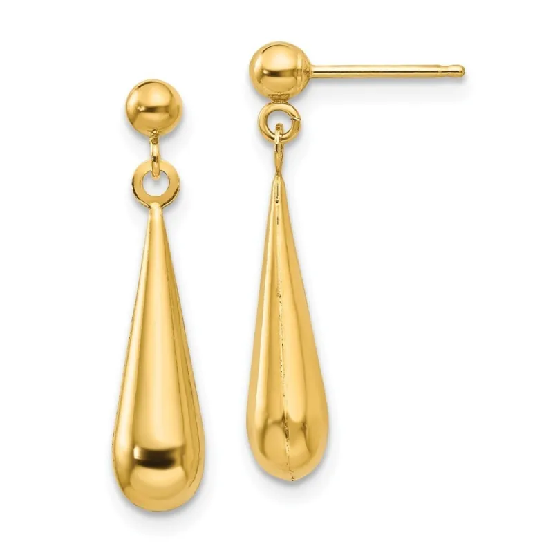 Curata 14k Yellow Gold Polished Puff Tear Drop Dangle Earrings (4mm x 22mm) sold by Zulily
