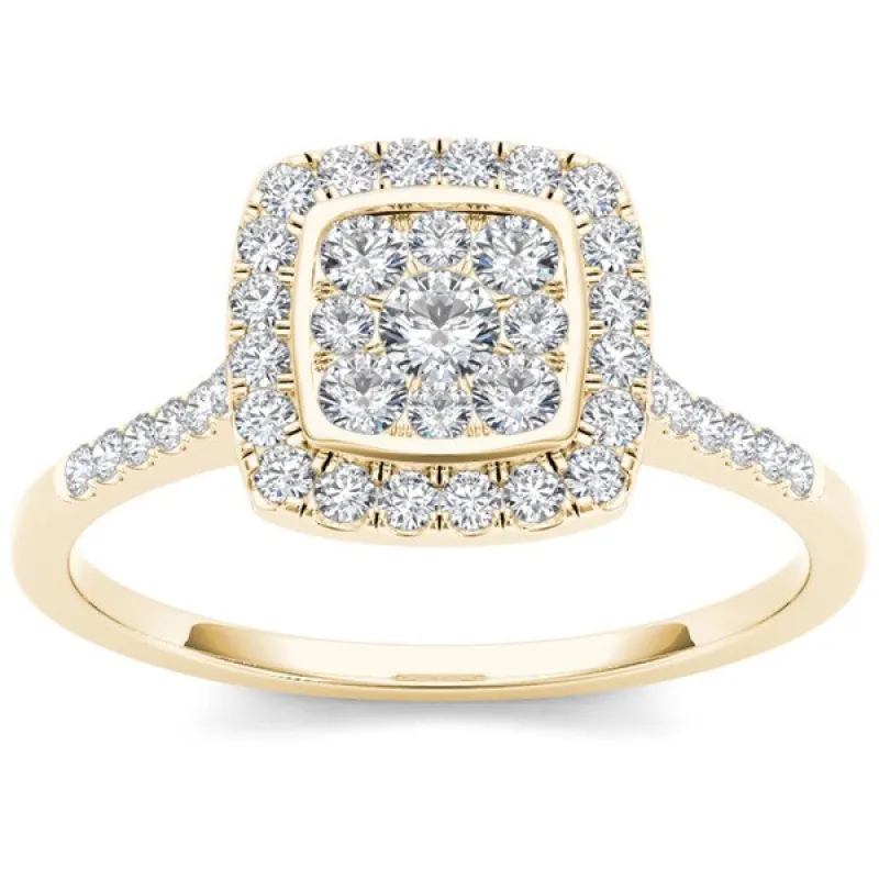 De Couer 10k Yellow Gold 1/2ct TDW Diamond Cluster Engagement Ring sold by Zulily