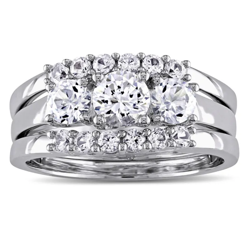 Miadora Signature Collection in 10k White Gold 1 3/4ct Created White Sapphire 3-Stone 3-Piece Bridal sold by Zulily