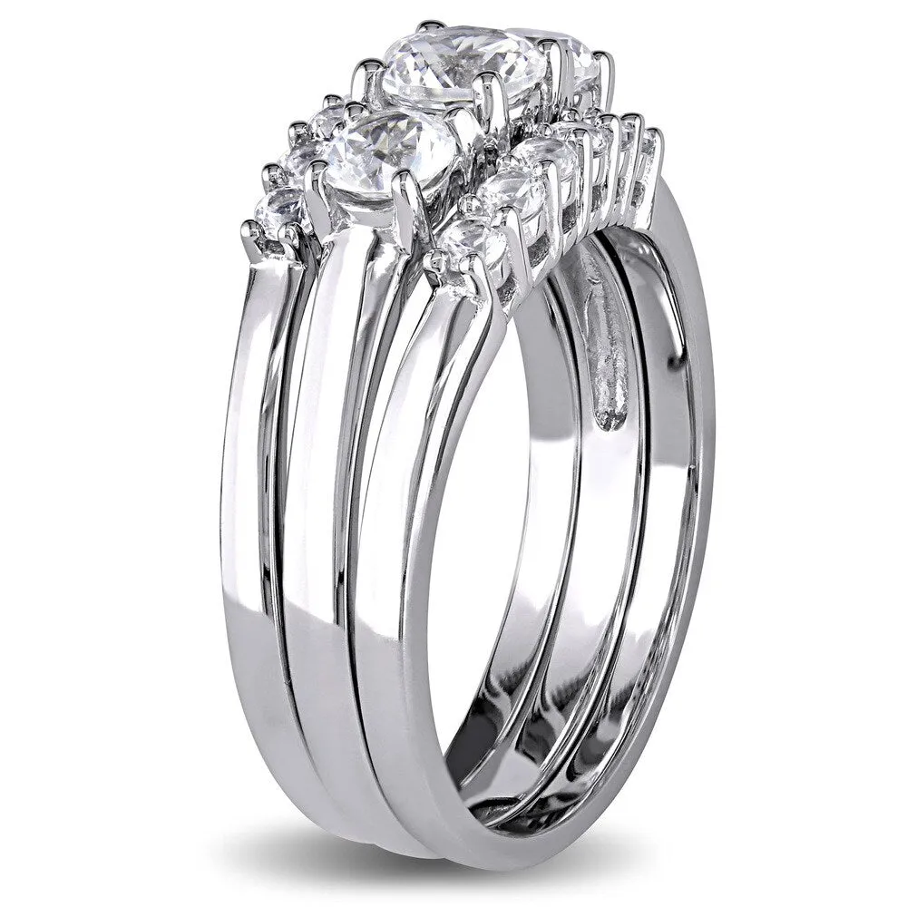 Miadora Signature Collection in 10k White Gold 1 3/4ct Created White Sapphire 3-Stone 3-Piece Bridal sold by Zulily product image thumbnail 2