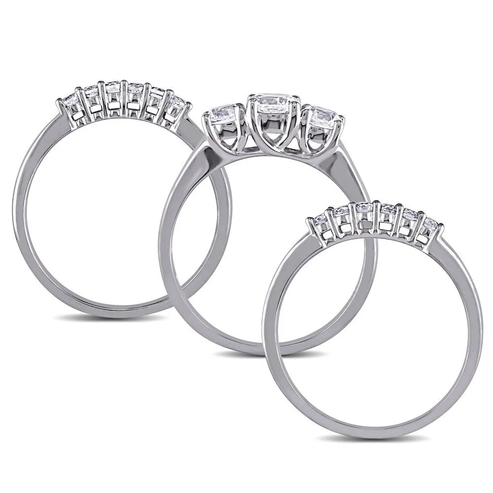 Miadora Signature Collection in 10k White Gold 1 3/4ct Created White Sapphire 3-Stone 3-Piece Bridal sold by Zulily product image thumbnail 5
