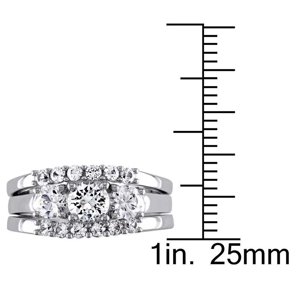 Miadora Signature Collection in 10k White Gold 1 3/4ct Created White Sapphire 3-Stone 3-Piece Bridal sold by Zulily product image thumbnail 3