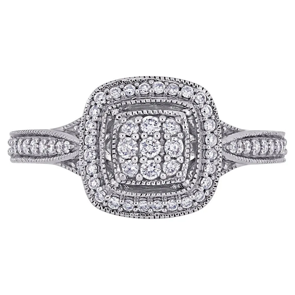 Miadora 10k White Gold 1/3ct TDW Diamond Cluster Square Halo Engagement Ring sold by Zulily product image thumbnail 5