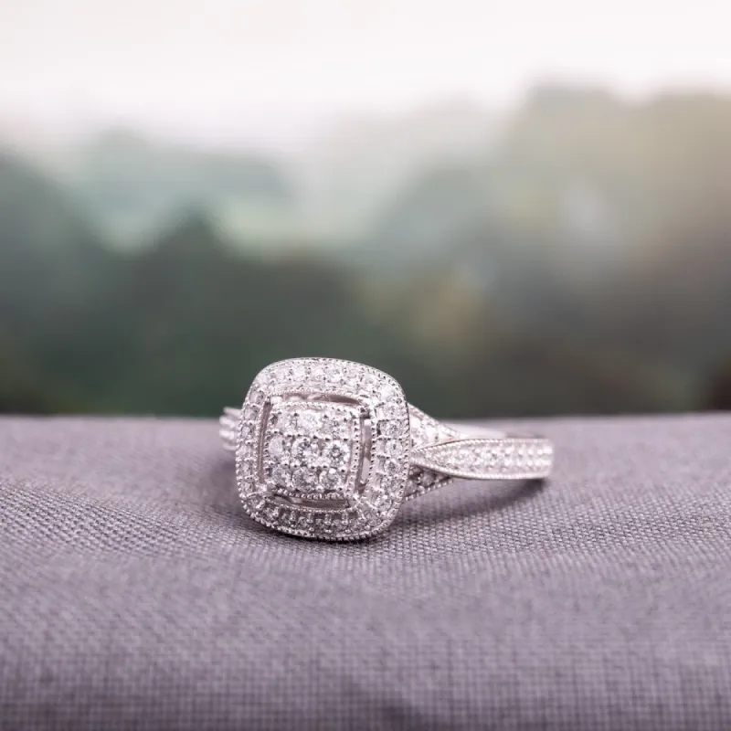 Miadora 10k White Gold 1/3ct TDW Diamond Cluster Square Halo Engagement Ring sold by Zulily