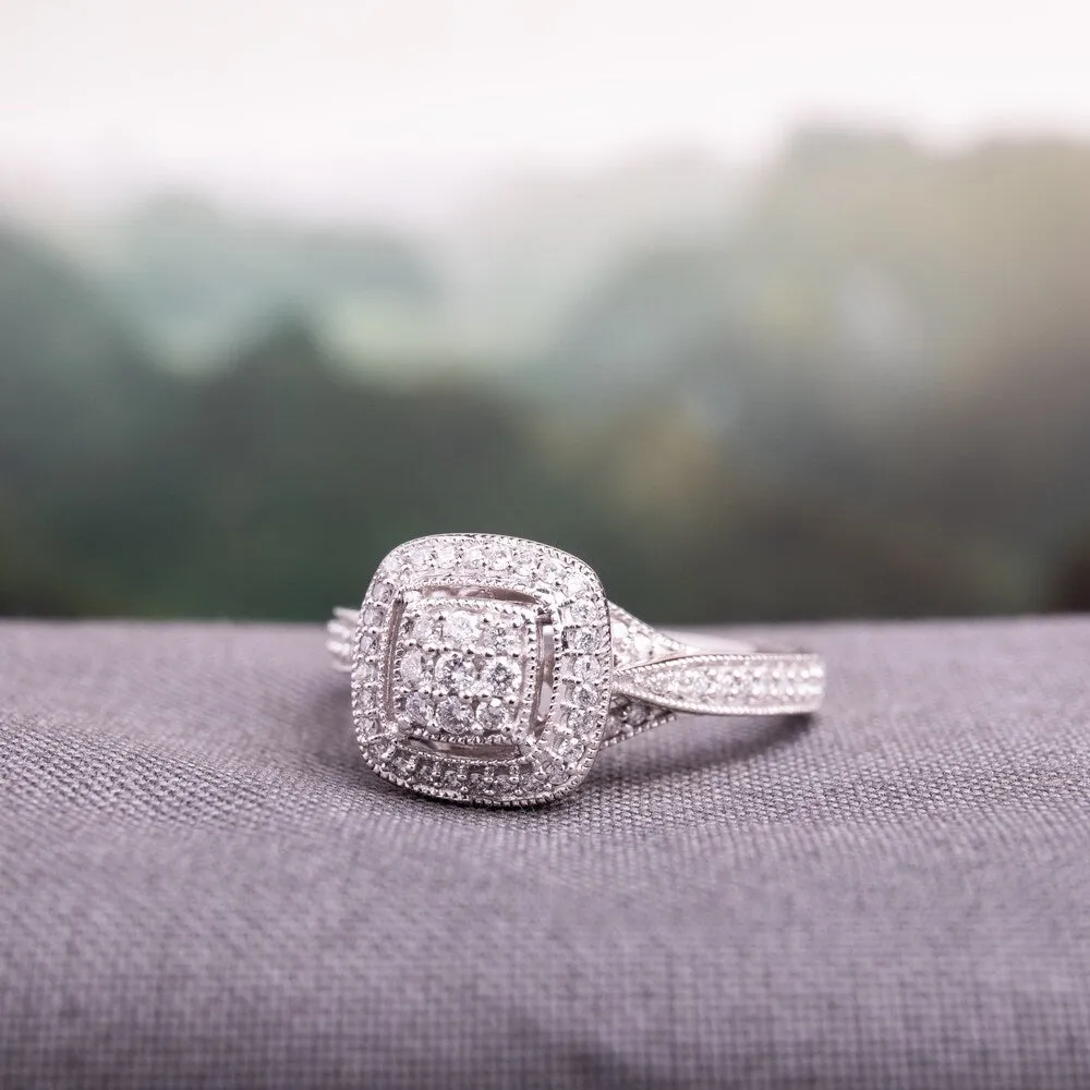 Miadora 10k White Gold 1/3ct TDW Diamond Cluster Square Halo Engagement Ring sold by Zulily