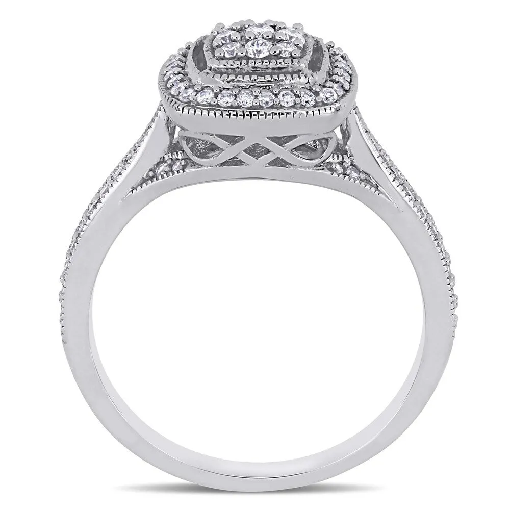 Miadora 10k White Gold 1/3ct TDW Diamond Cluster Square Halo Engagement Ring sold by Zulily product image thumbnail 3