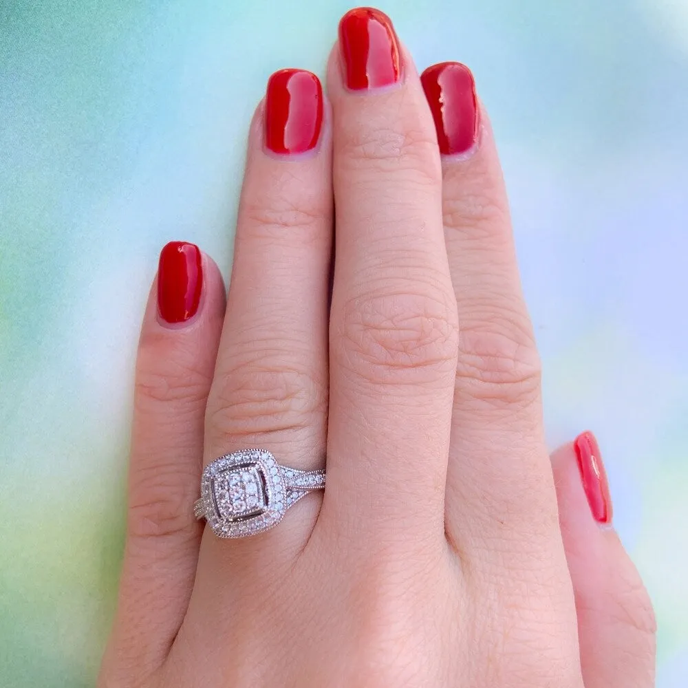 Miadora 10k White Gold 1/3ct TDW Diamond Cluster Square Halo Engagement Ring sold by Zulily product image thumbnail 2