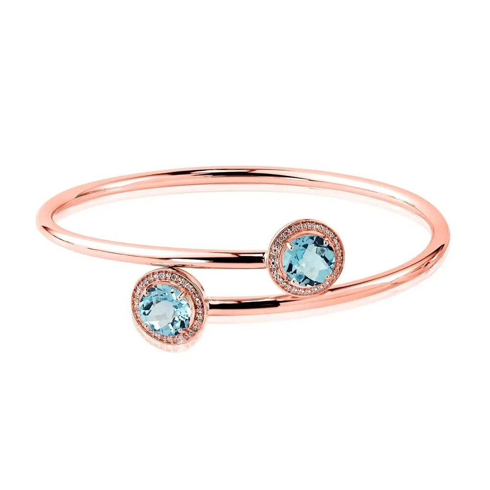 Auriya 4ct Sky Blue Topaz and Halo Diamond Bangle Bracelet Gold over Silver sold by Zulily product image thumbnail 3