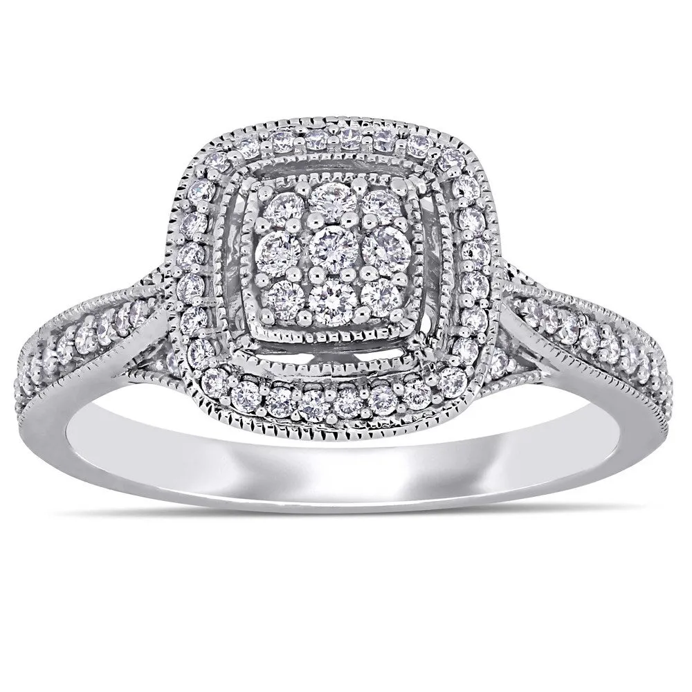 Miadora 10k White Gold 1/3ct TDW Diamond Cluster Square Halo Engagement Ring sold by Zulily product image thumbnail 4