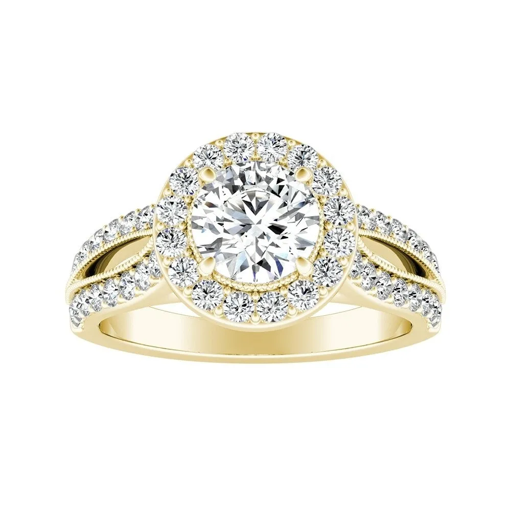 Auriya 14k Gold Vintage Round 3ct Moissanite and 1/2ct TDW Diamond Halo Engagement Ring 14k sold by Zulily product image thumbnail 2