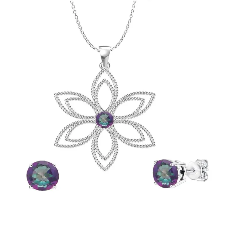 Set of Sterling Silver Solitaire Pendant and Earring in Mystic Topaz with 18 " Chain sold by Zulily