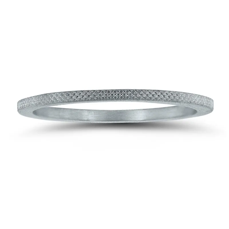 1MM Thin Stackable Band with Cross Hatch Center in 14K White Gold sold by Zulily