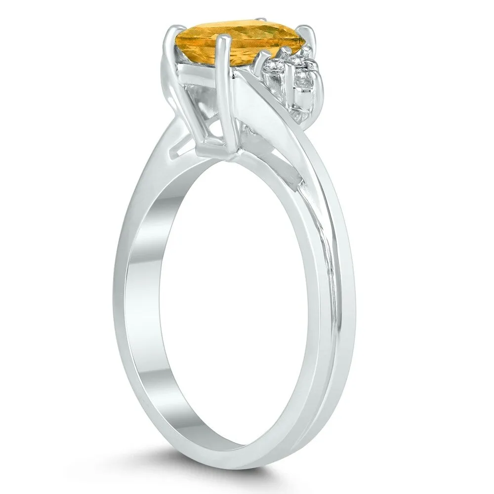 7X5MM Citrine and Diamond Twist Ring in 10K White Gold sold by Zulily product image thumbnail 2