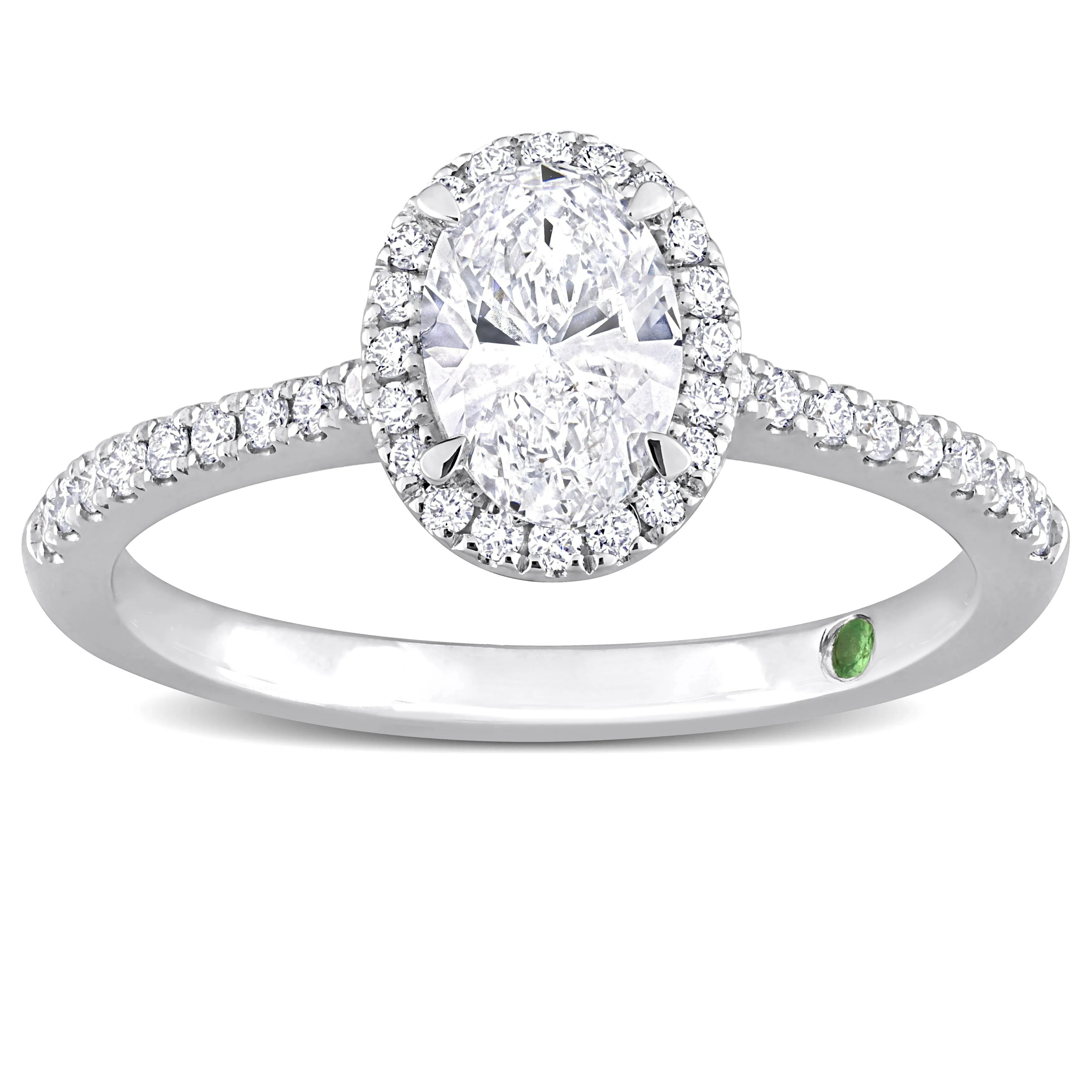 Created Forever 1ct TDW Oval-Cut Lab-Grown Diamond with Tsavorite Accent Halo Engagement Ring in 14k White Gold sold by Zulily product image thumbnail 2
