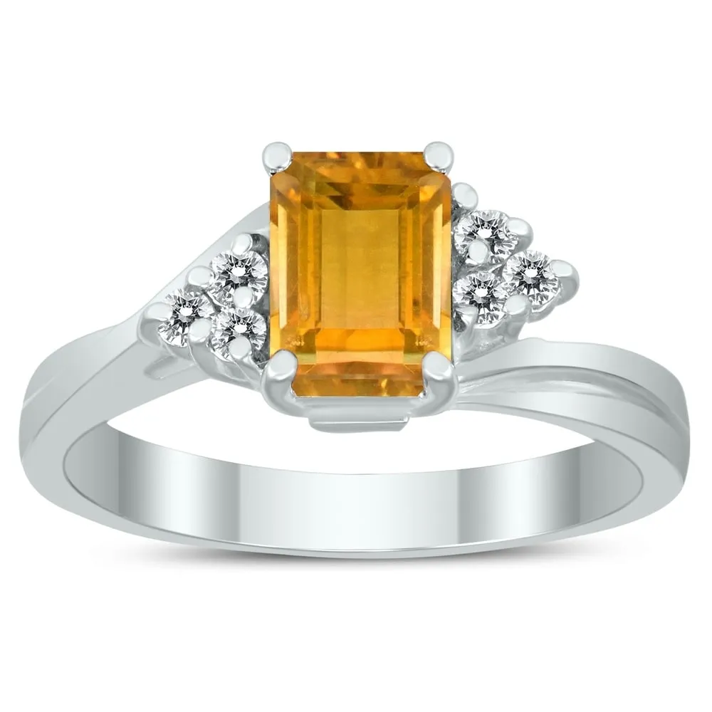 7X5MM Citrine and Diamond Twist Ring in 10K White Gold sold by Zulily
