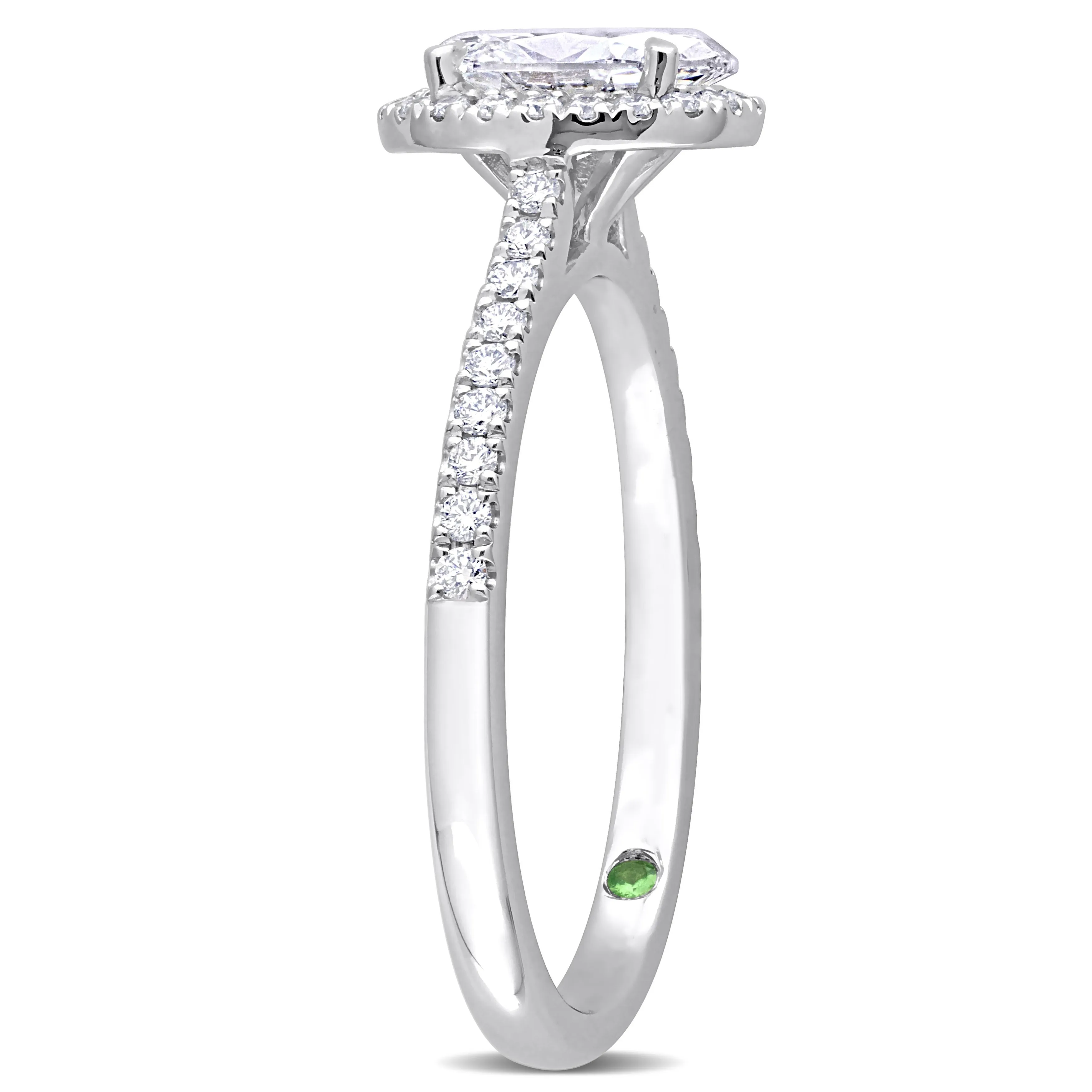 Created Forever 1ct TDW Oval-Cut Lab-Grown Diamond with Tsavorite Accent Halo Engagement Ring in 14k White Gold sold by Zulily product image thumbnail 3