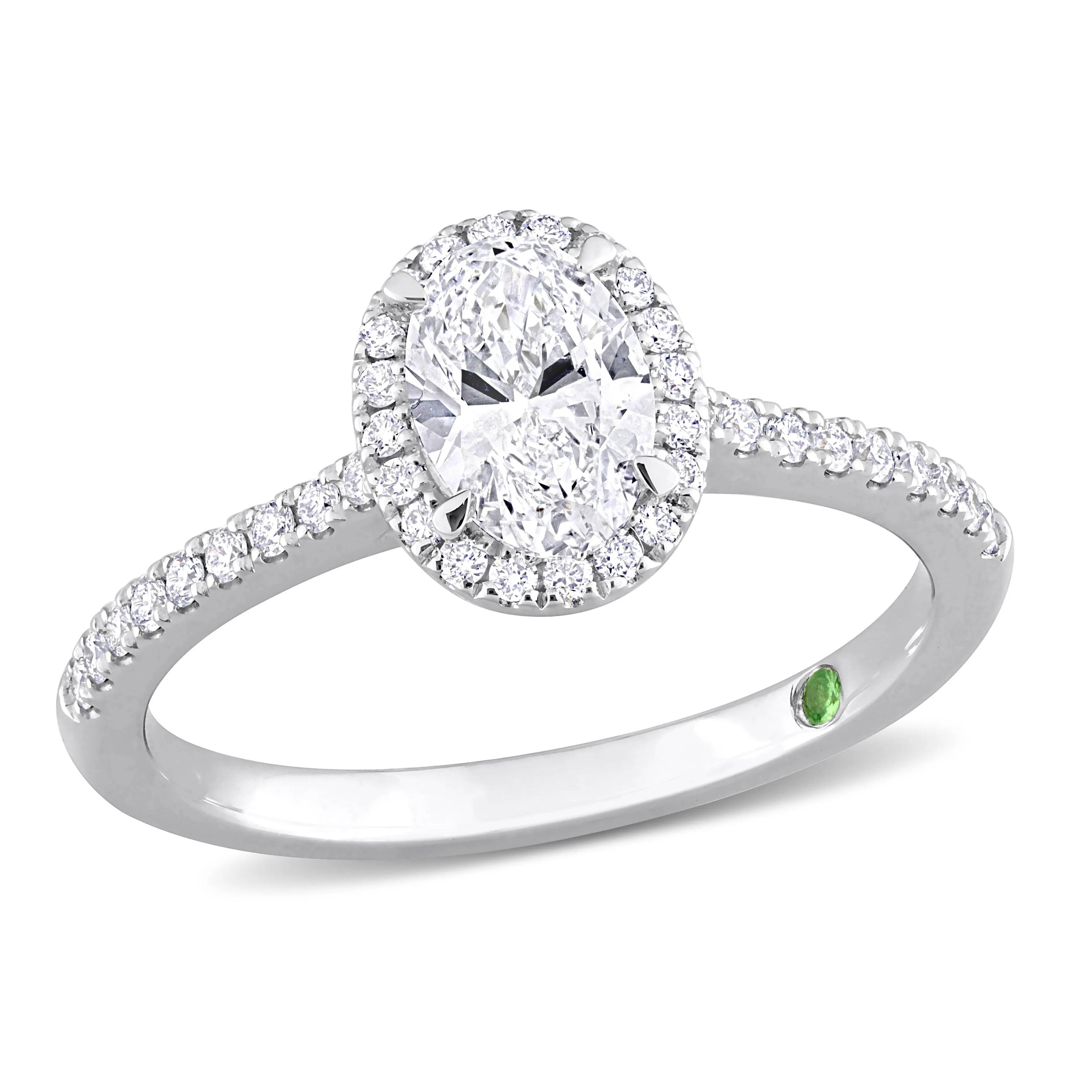 Created Forever 1ct TDW Oval-Cut Lab-Grown Diamond with Tsavorite Accent Halo Engagement Ring in 14k White Gold sold by Zulily