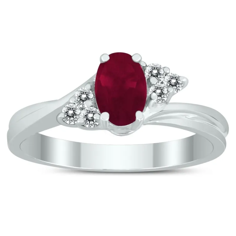 6X4MM Ruby and Diamond Twist Ring in 10K White Gold sold by Zulily